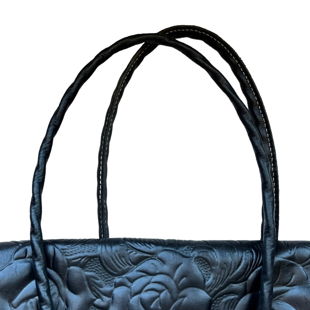 PATRICIA NASH Vienna Black Embossed Rose Tooled Turnlock Satchel Handbag - Picture 5 of 15